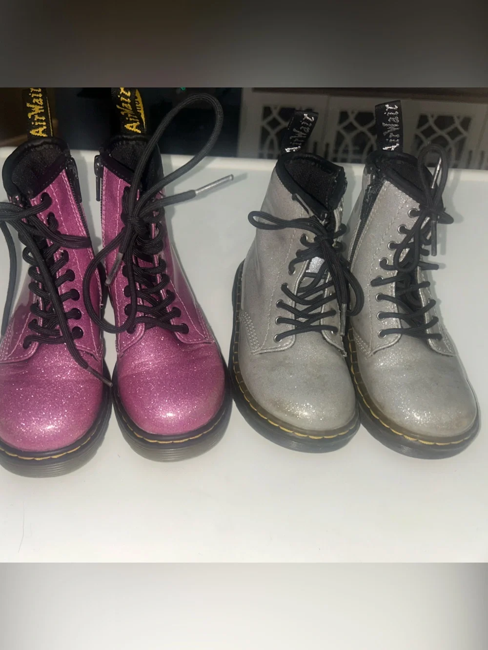 Dr. Martens Kids Glitter Lace-Up Boots - Pink and Silver